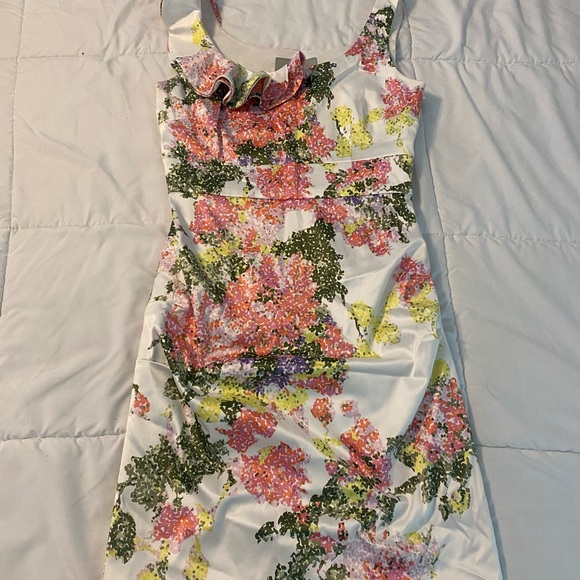 Maeve White Floral Midi Dress with Pink and Yellow Blooms - Picture 2 of 7